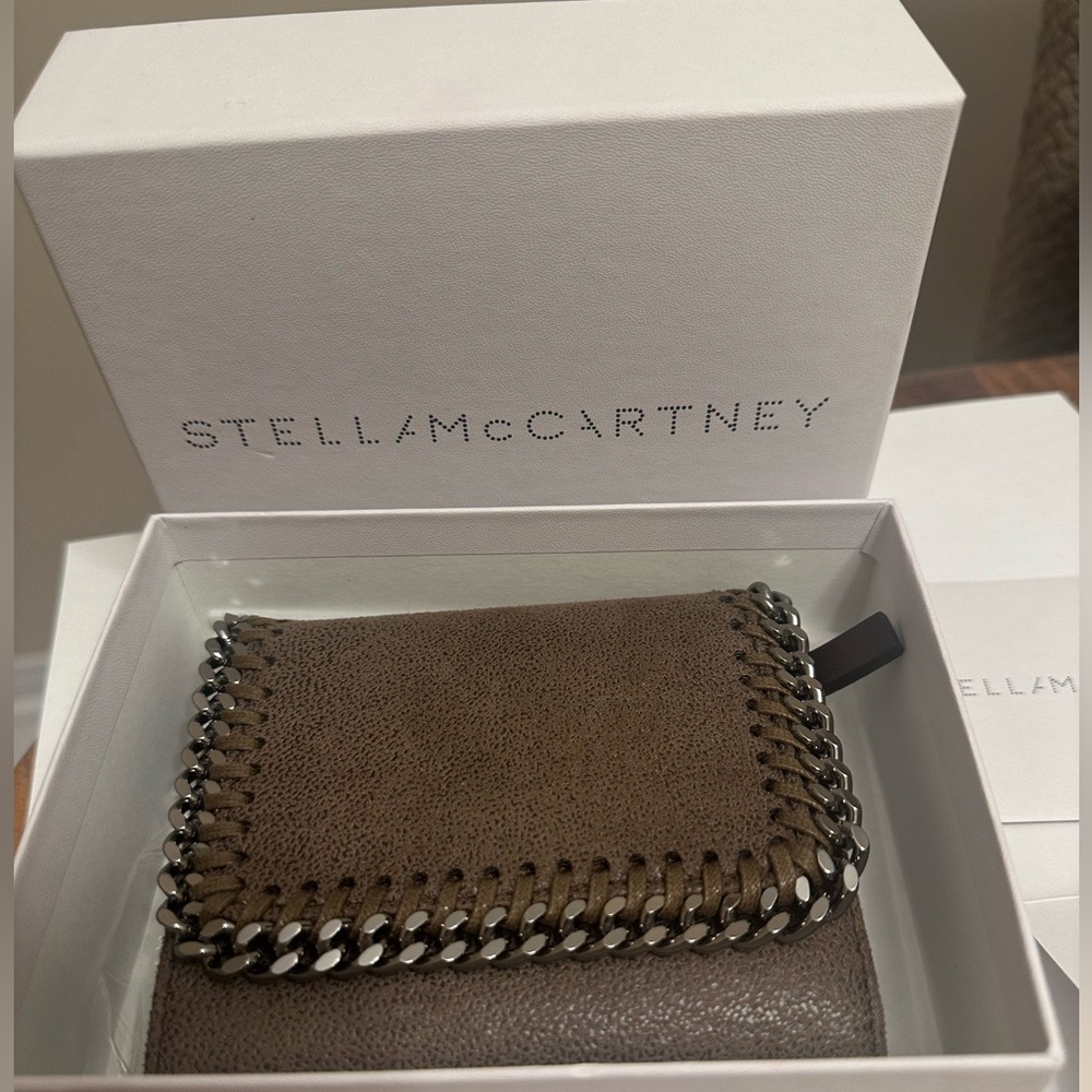 100% Authentic Stella McCartney Dark Taupe Falabella Tri-Fold Wallet